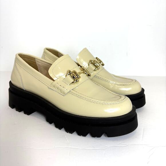 Maeve by Anthropologie -Chunky Patent Leather Loafer shoes- Cream-Size 9-9.5 - Picture 1 of 9